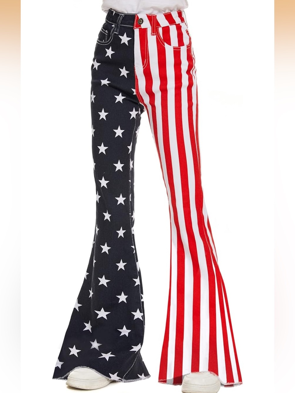 Red, White & Blue Star-Stripe patriotic American Flag Flare Pants